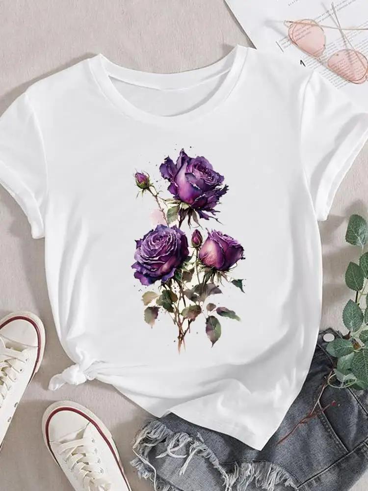 Mode T-Shirt Damen Weiblich Damen Kurzarm Kleidung 90er Trend Blume Süß Grafik T-Shirt Druck Oberteil Kleidung Tee