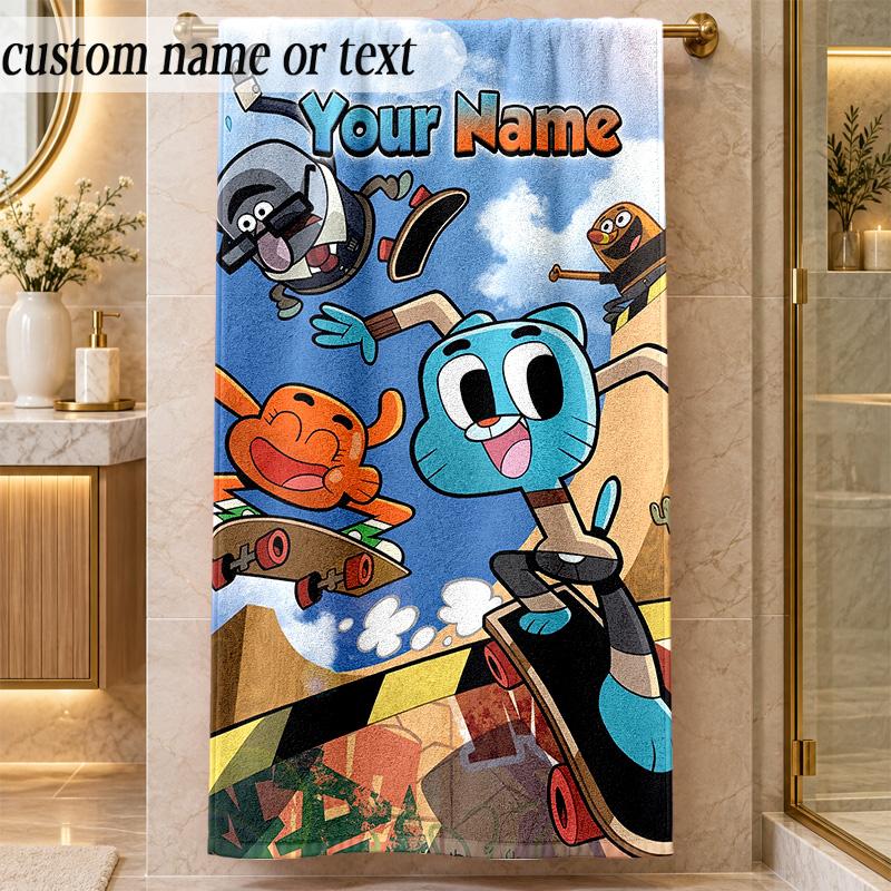 Beach TowelAmazing World of Gumball Custom Name Text Personalized Soft Towel for Beach Pool Indoor Home Decor Gift