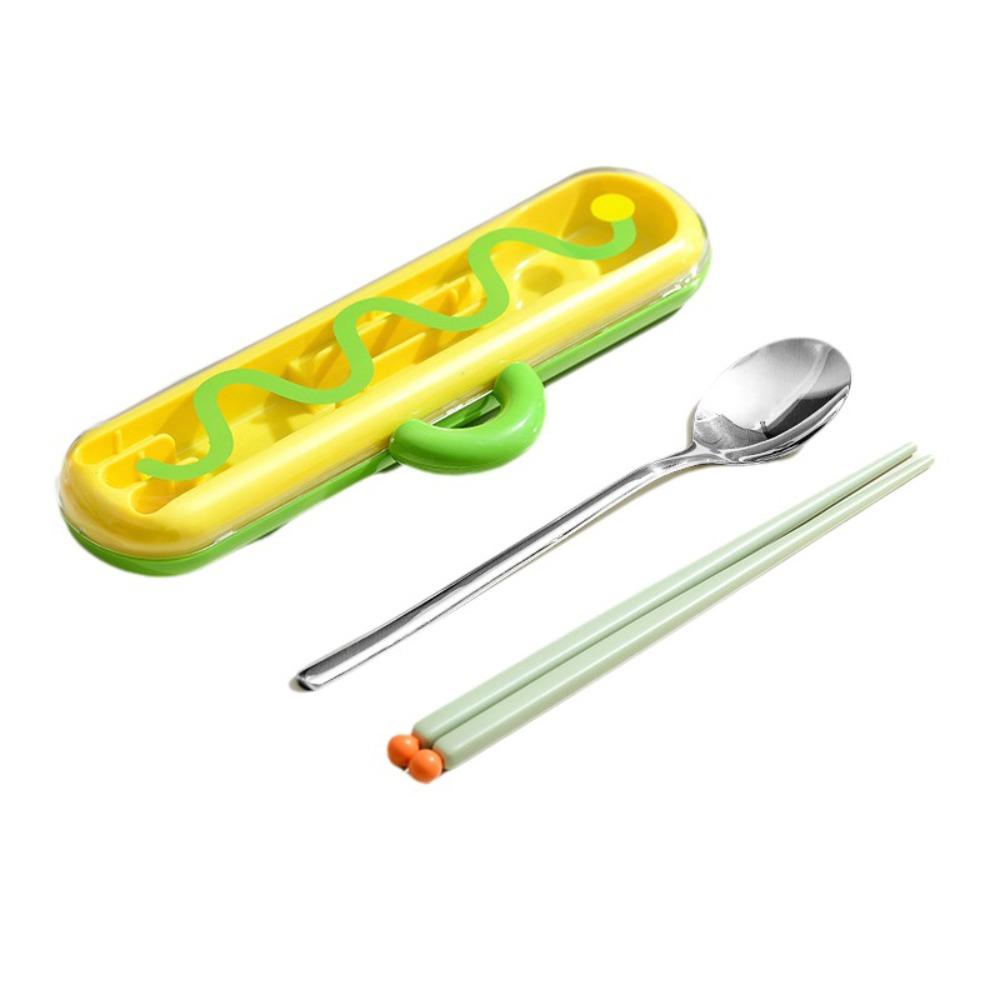 Dopamine Chopsticks Three-piece Set with Carrying Case Spoon Cutlery Set  Outdoor Dining