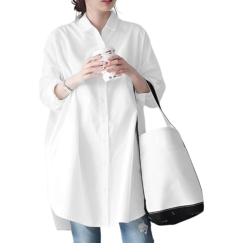 

[Doors] casual dress ladies shirt tunic feminine long shirt beauty silhouette adult women commute Commuting to school white 5S-D05-WHM