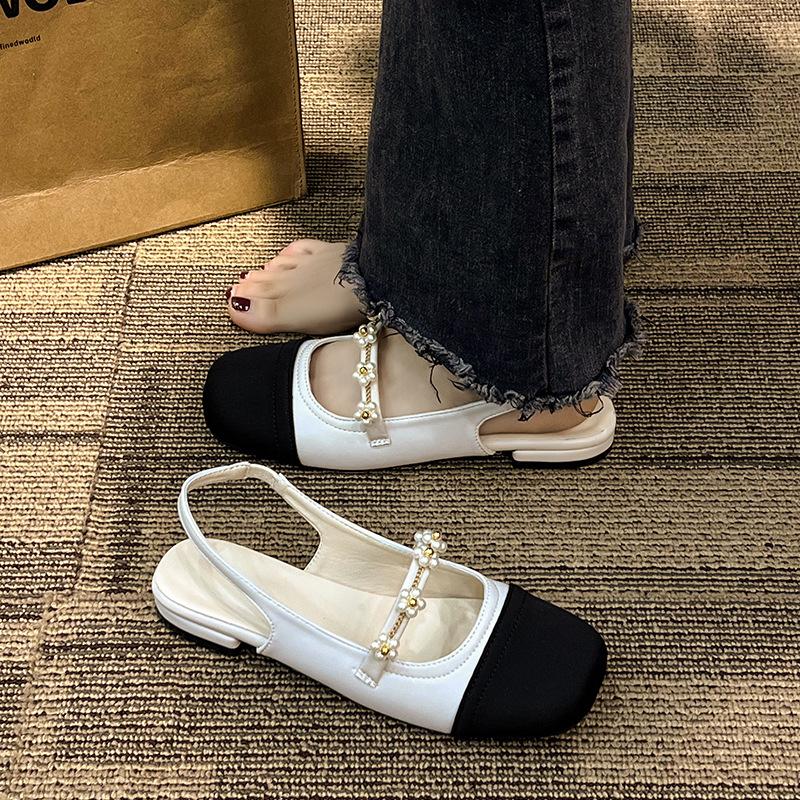 Spring and Summer New Small Fragrant Chain Mary Jane Sandals Women's Retro Square Head Single Shoes Color Matching Bag Head Low Heels