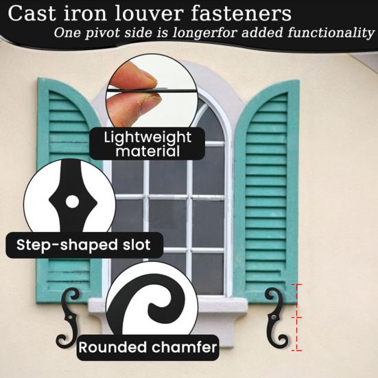 Yousheng 1 Pair Cast Iron Shutter Fasteners with Screws Weatherproof Rust Resistant Powder Coated Decorative S-Shaped External Shutter Dogs Tiebacks