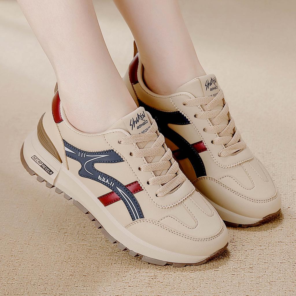 Large Size Leather Sneakers Women's Running Shoes Spring 2025 New Fashion Casual Versatile Dad Single Shoes Women