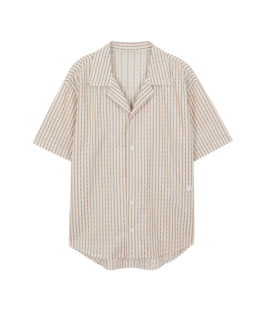 Sekeondeusolteu Striped Washed Half Shirt (Beige)