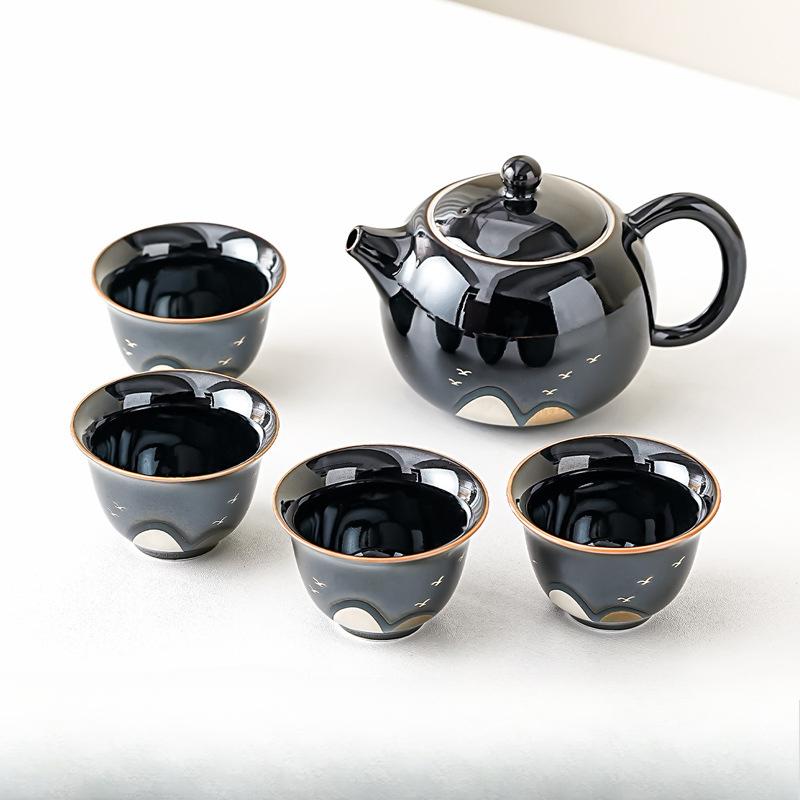 New Chinese Style Black Glazed Xishi Teapot Kung Fu Teaware Sets Suitable for Home Use Reception Small Set Business Gift