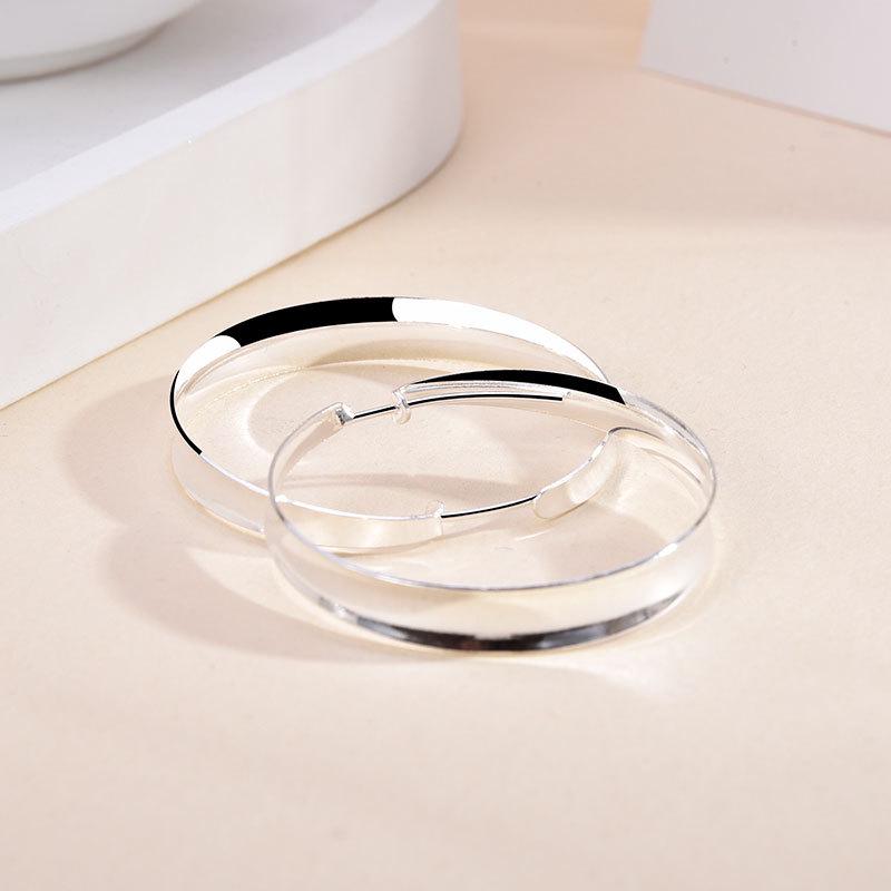 Sterling Silver S990 Large Round Hoop Earrings for Women – Elegant Concave Design Pure Silver