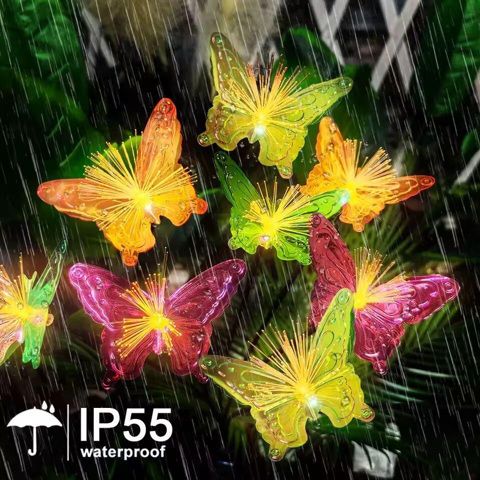 1PC 6-Head Solar LED Fiber Optic Butterfly Light Outdoor Decoration Light,Colorful Atmosphere Lighting For Ground,Lawn,Yard