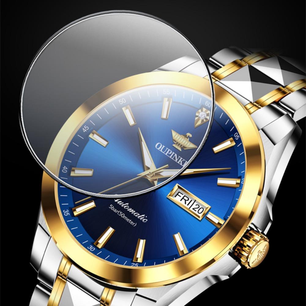 OUPINKE Montre Homme Double Calendrier Montre Mécanique Automatique Montre Diamant Haut De Gamme Étanche