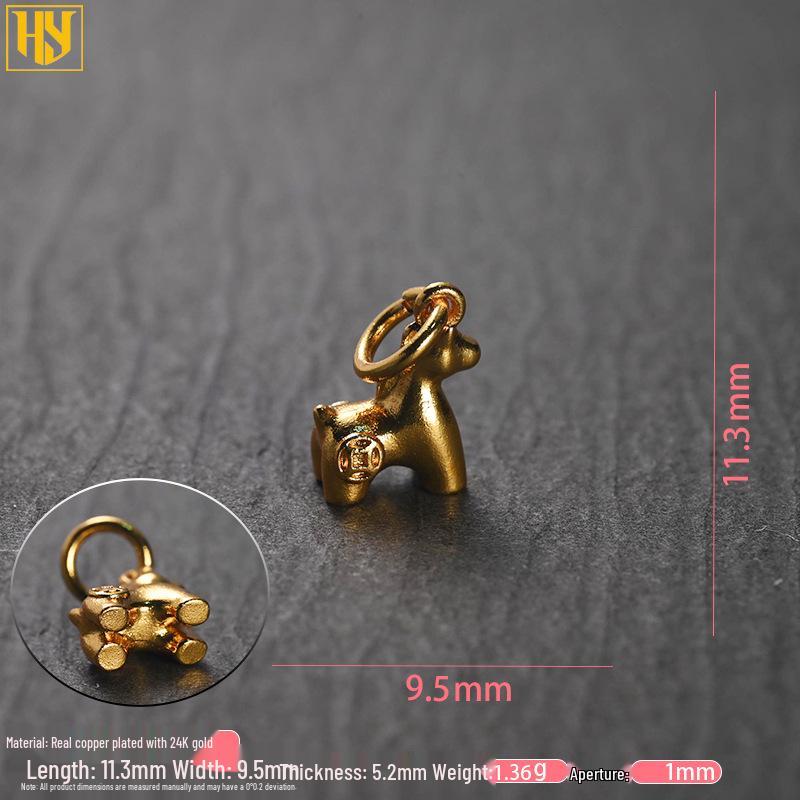 24k Gold-Plated Copper Zodiac Horse Rocking Horse Pendant for Jewelry and DIY Accessories