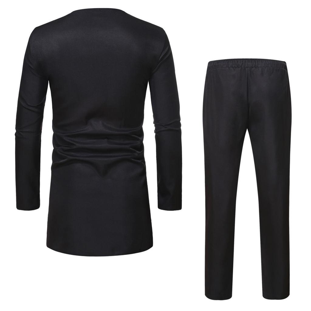 Men's 2 Piece Set Long Sleeve Pants Dashiki Outfit Traditional Suit