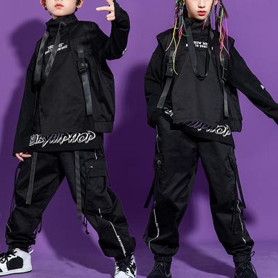 Conjunto de três peças de trajes de dança de rua infantil e trajes de apresentação