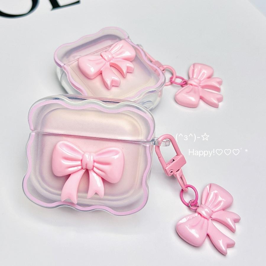 Three-dimensional Pink Bow Is Suitable for Apple AirPods1/1/1st Generation Bluetooth Headset Case Pro1 Headset Case.