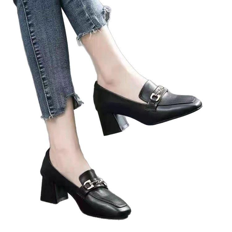 New Xiaoxiangfeng Soft Leather Single Shoes Autumn Thick Heels High Heels Leather Shoes