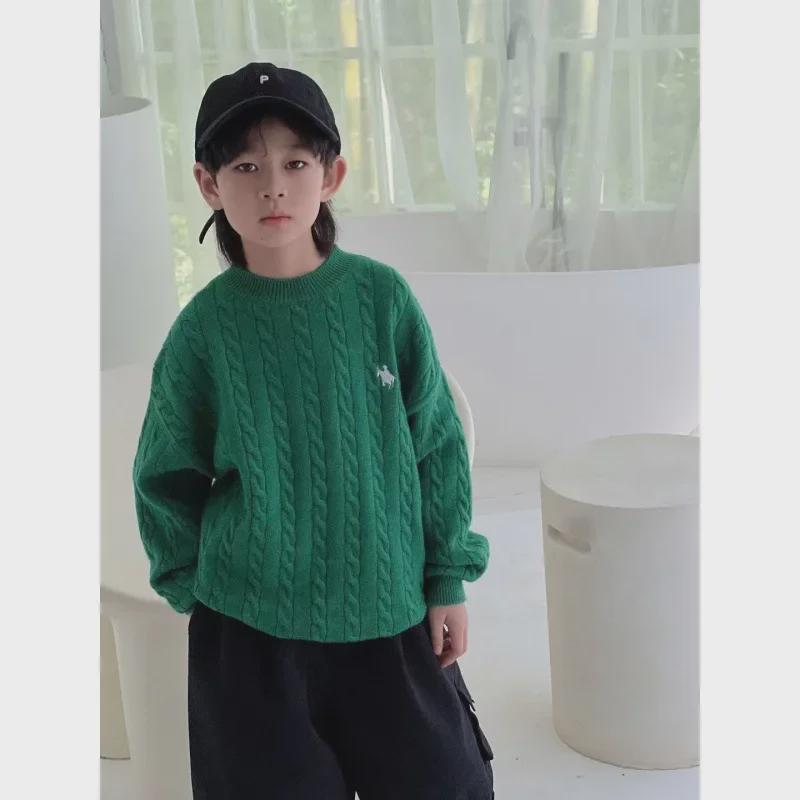 In-Stock Cable Knit Sweater for Boys and Girls: Anti-Pilling, Round Neck, Perfect for Autumn and Winter