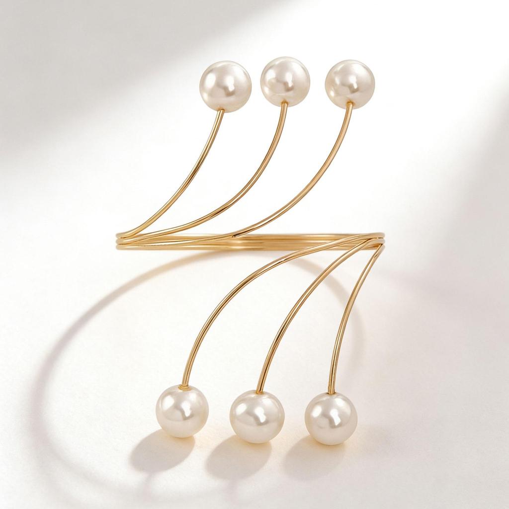 Metal Adjustable Open Pearl Baroque Style Bracelet for Bride