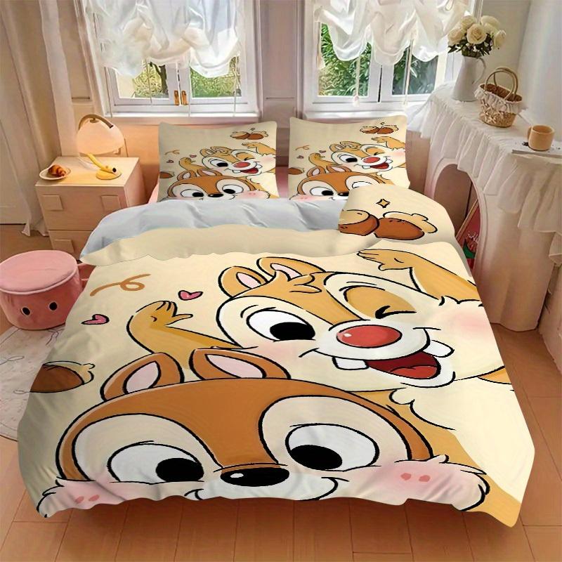 3pcs Chip 'n' Dale Printed Bedding Set, Breathable And Soft, Machine Washable, Christmas Gift, Suitable for Bedroom Decoration, 071