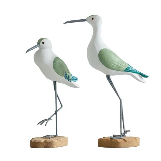 Yousheng 2 Pcs Wooden Seagull Figurine Coastal Lifelike Seabird Sculpture Nautical Animal Tabletop Ornament for Bedroom Living Room Home Office Desk