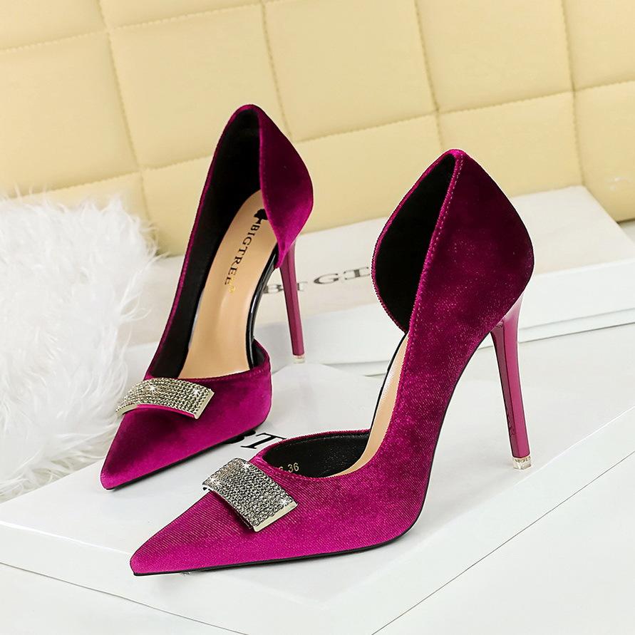 Fashion Women 10.5 Cm Heels Rhinestone Buckle Design Women Pumps Luxury and Noble Banquet Shoes Stiletto High Heels Women Shoes Fashion