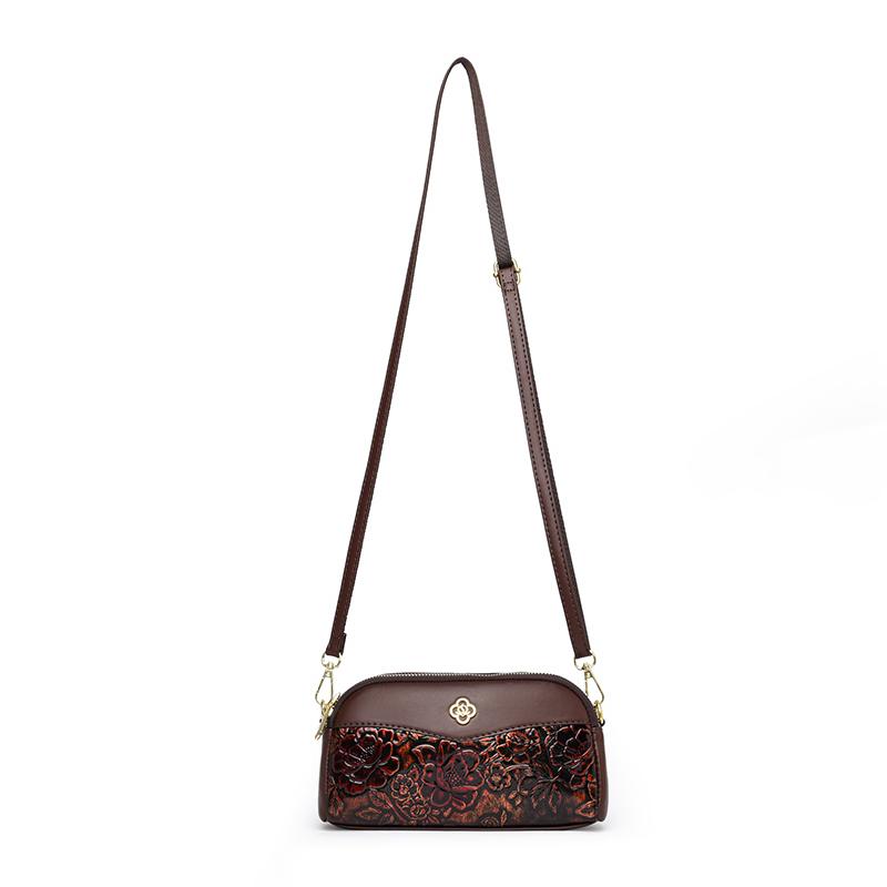 Elegante Borsa a Tracolla Floreale Goffrata da Donna – Mini Borsa a Spalla Vintage con Dettagli Dorati