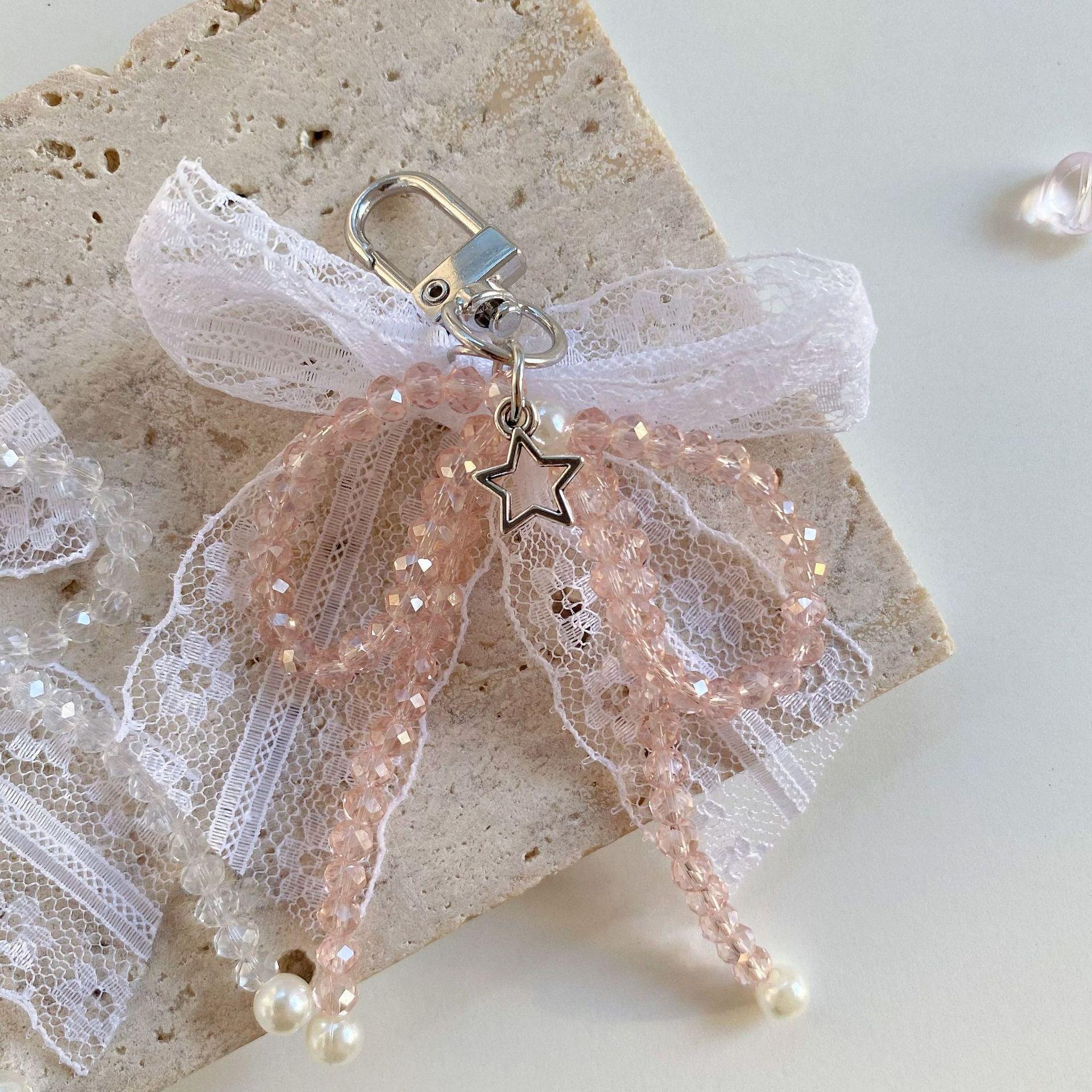 Crystal Lace Bow Five-Pointed Star Pearl Bag Charm One Size