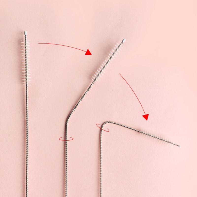 Bending Stainless Straw Brush Cleaner Soft Hair Suction Glass Tube Cleaning Brushes Baby Kids Bottle Brush Long Handle Reusable