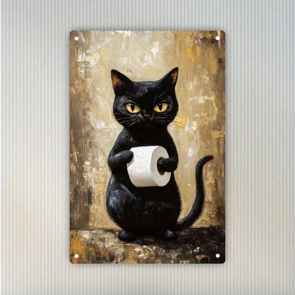Funny Vintage Cat Bathroom Sign 8x12 Inch Iron Wall Plaque Humorous Gift for Cat Lovers Home Office Decor