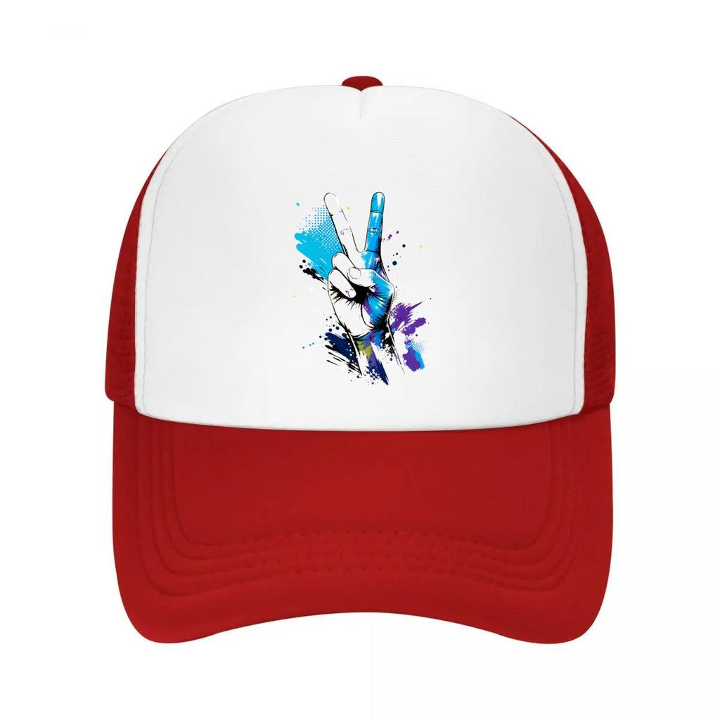 Abstract Rainbow Victory Hand Splash Mesh Baseball Cap Casual Hat Outdoor  For Womens Unisex FeUnisex
