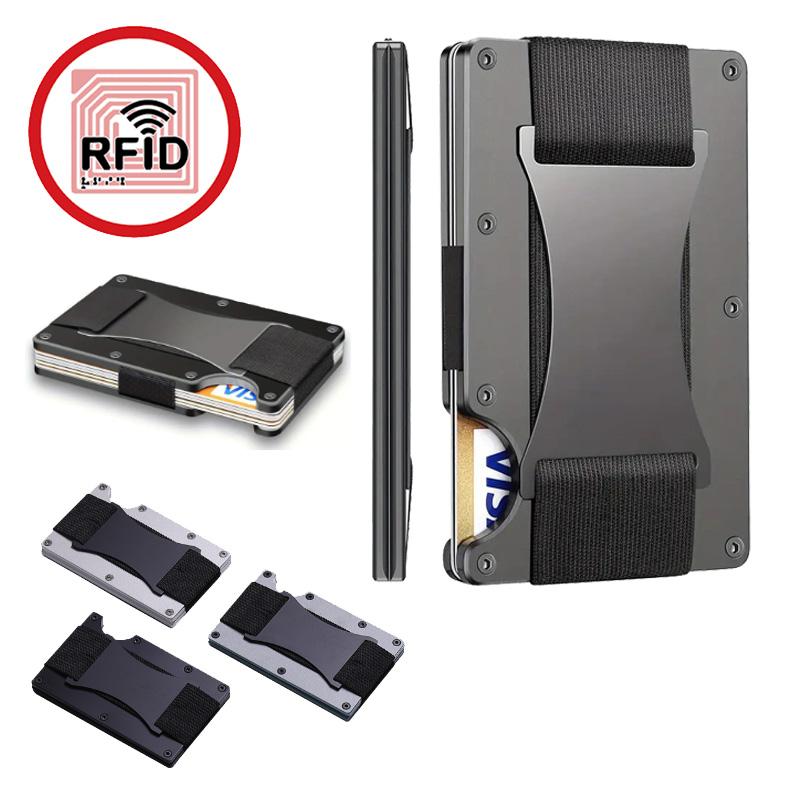 Schlanker RFID-Schutz Hochwertiger Kartenhalter Herren Damen Aluminium Geldbörse Elastische Rückentasche Ausweis Kreditkartenetui Unisex Reise Portemonnaie