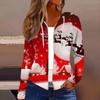 Women's Fashion Christmas Print Casual Zip-Up Long-Sleeved Hooded Jacket