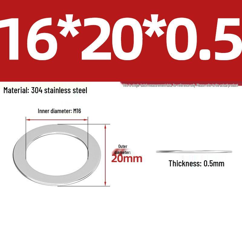 304 Stainless Steel Ultra-Thin Flat Washers - Available in Thickness: 0.1mm, 0.2mm, 0.3mm, 0.5mm