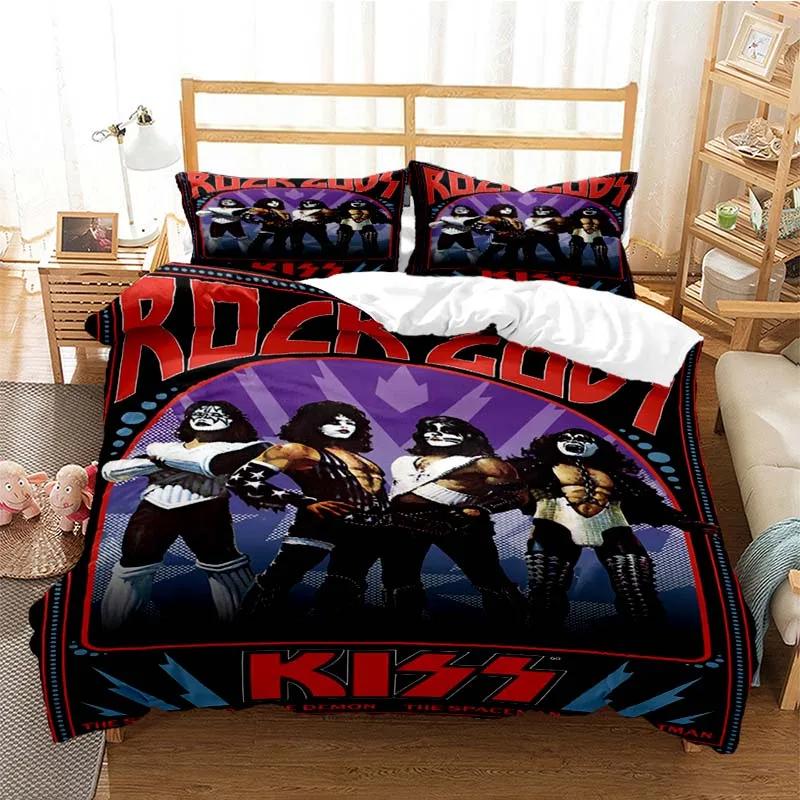 Conjunto de cama Kiss Rock Band meninos meninas gêmeo queen size capa de edredom fronha cama crianças adulto moda casa têxtil têxtil