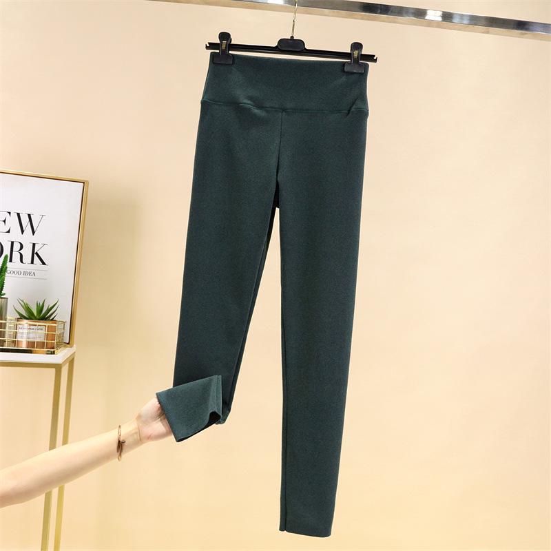 Women's High-Waisted Fleece-Lined Seamless Cotton Trousers – Warm, Tight-Fit, Thickened Base Layer for Autumn/Winter