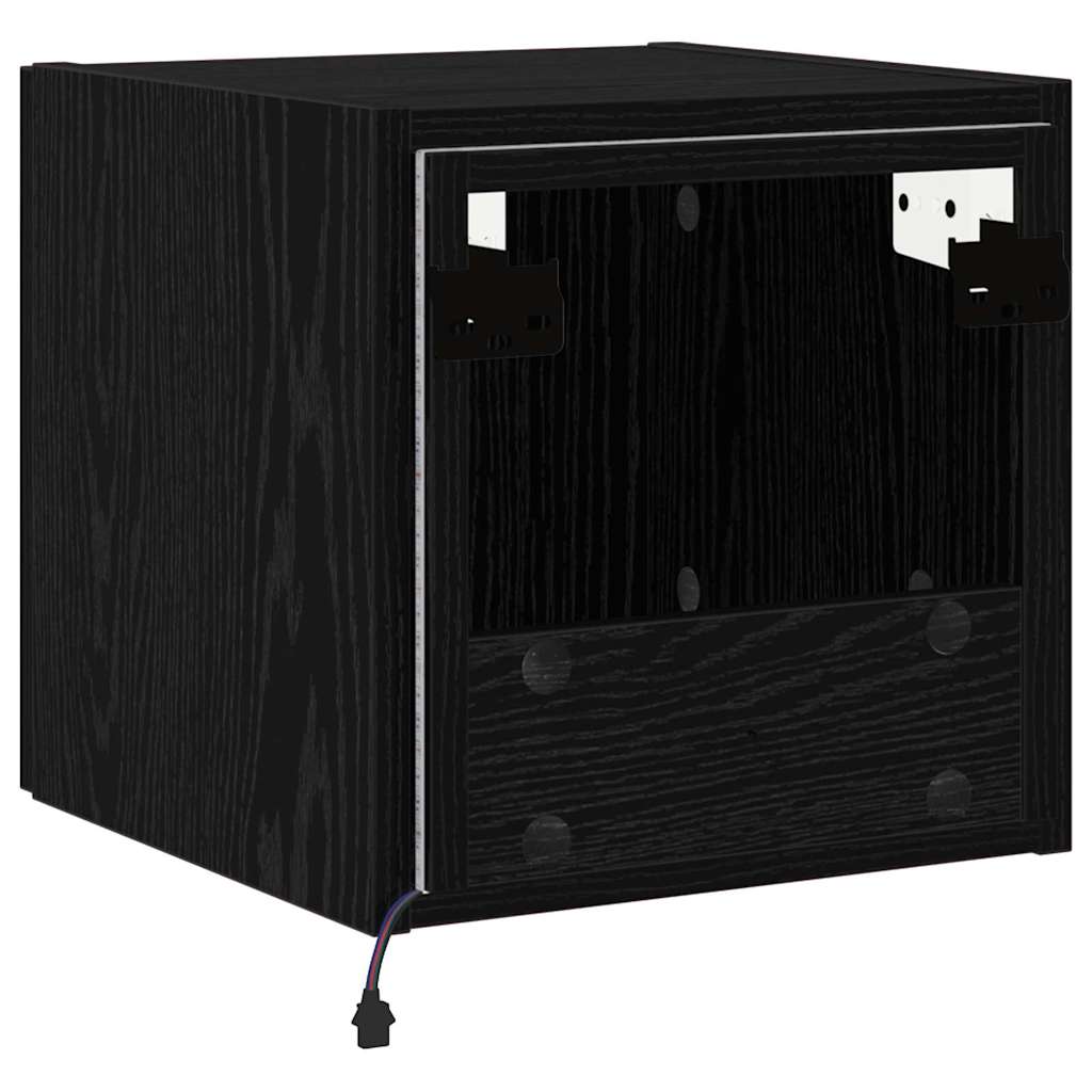 Wall Mounted TV Cabinet with LED Lighting Black Oak Effect 30.5 X 35 X 30 Cm
