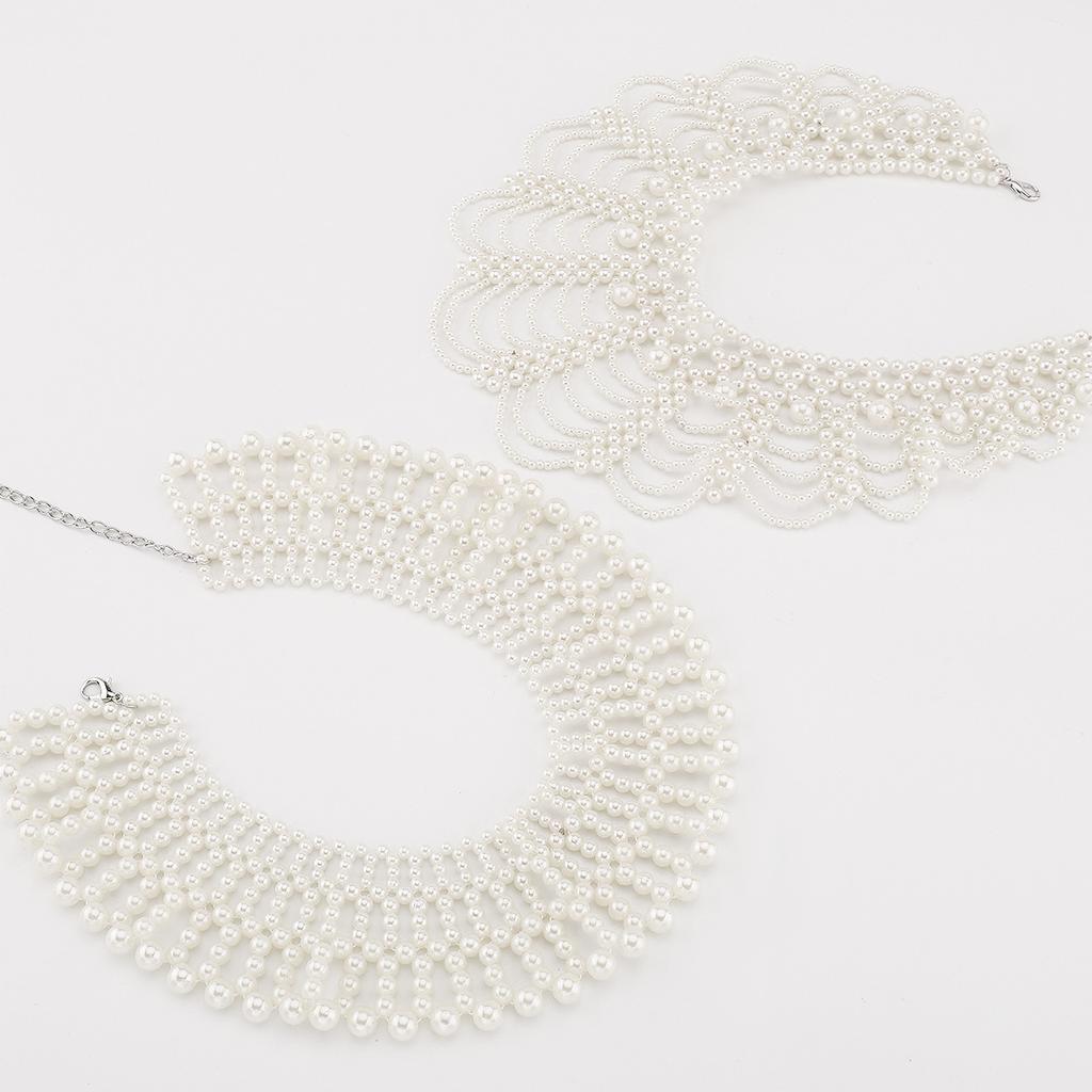 Fashion French Palace Style Handmade Woven Faux Pearl Collar Choker Retro False Collar Necklace Elegant Female Jewelry