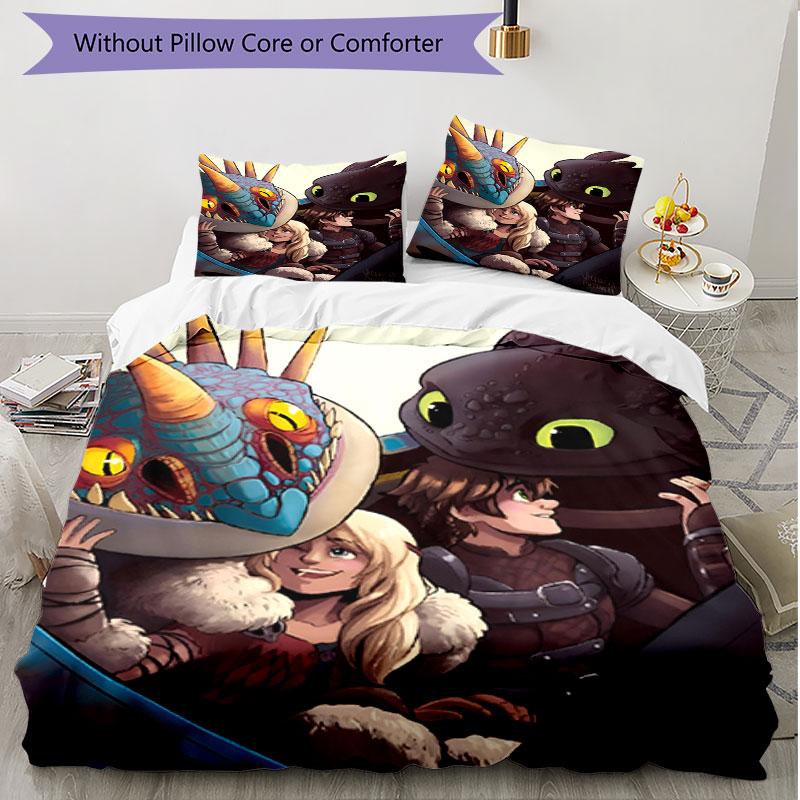 3pcs Duvet Cover Set (1*Duvet Cover + 2*Pillowcase, Without Core), How to Train Your Dragon Print Soft All‑Season Bedding Set, Home Bedroom Decor Gift