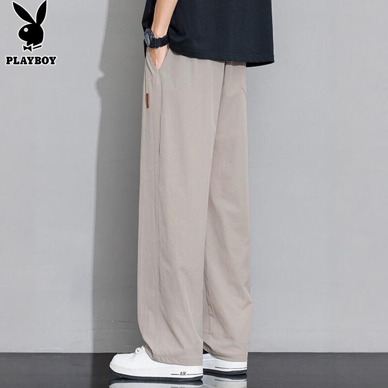 PLAYBOY Men's Summer Cool-Touch Straight-Leg Ice Silk Casual Pants