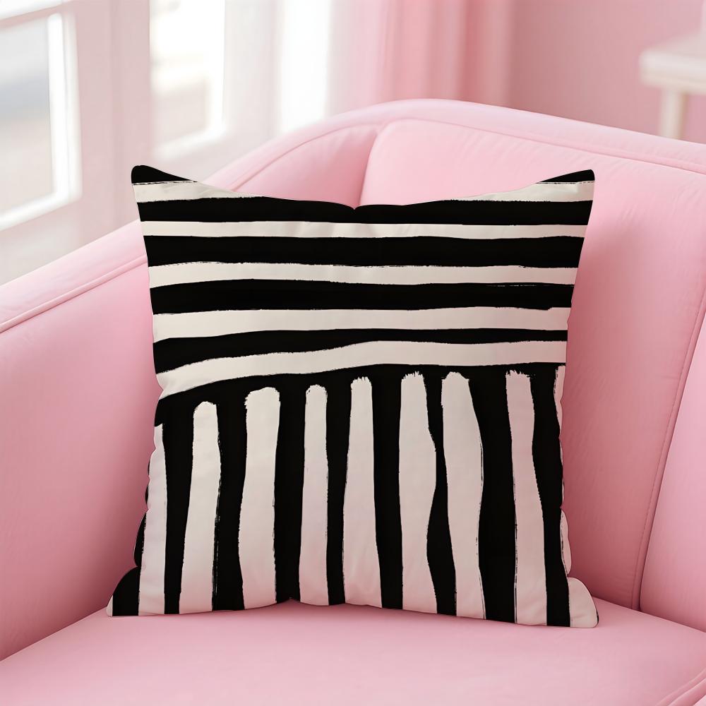 Black and White Striped Geometric Rectangle Cushion Cover Pillow Case Soft Skin Friendly Fabric Concealed Zipper
