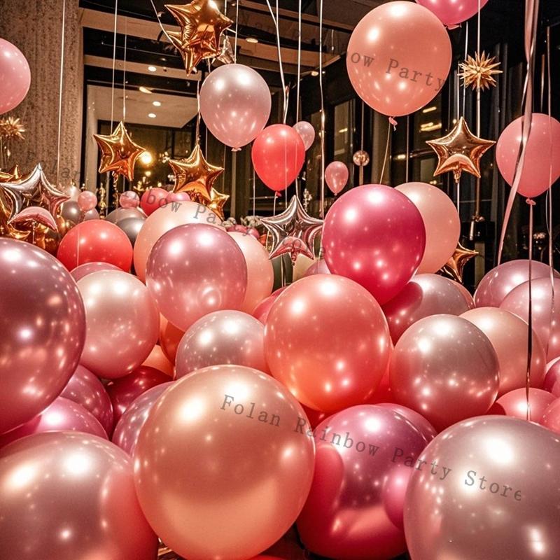 Pearl Powder Confetti Metal Latex Balloons Wedding Decoration Pink Globos New Year Birthday Party Baby Shower Anniversary Decor