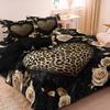 3pcs Valentine'S Day Romantic Luxurious Vintage Leopard Print Heart Rose Duvet Cover Set Pink And Blue Feather Heart Duvet Cover