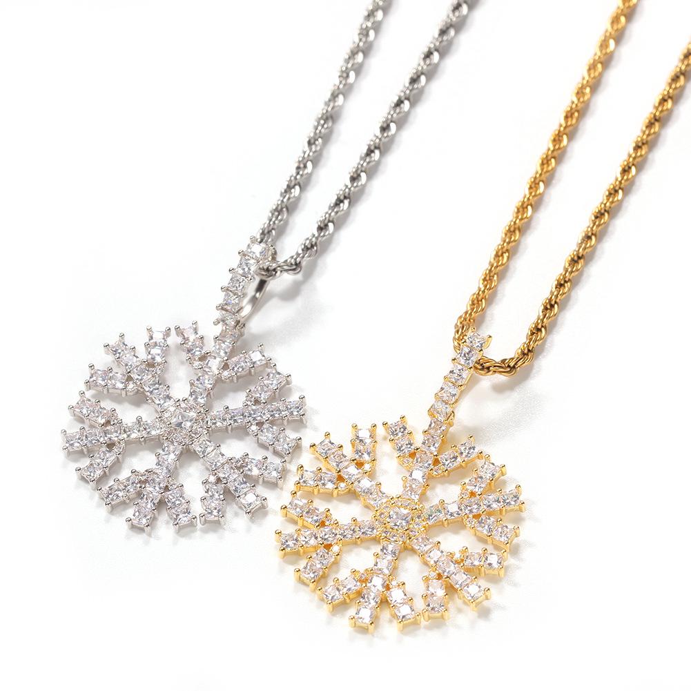 European & American Christmas Snowflake Zircon Pendant Necklace