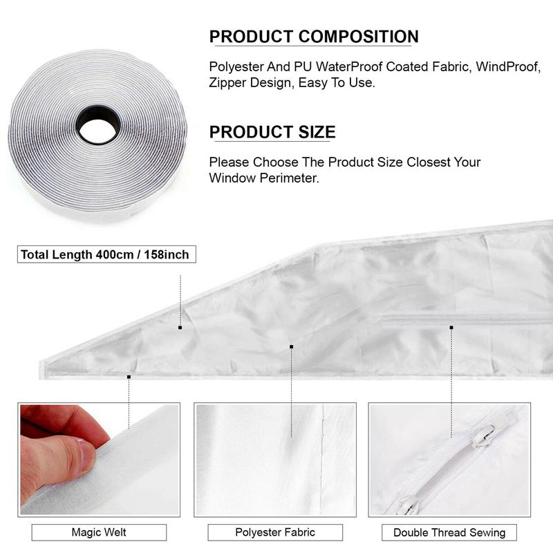 Veesper 75″ Portable Air Conditioner Window Seal Kit, Windproof Zippered AC Vent Seal For Window And Wall, Fast-Install Waterproof Tape For Portable