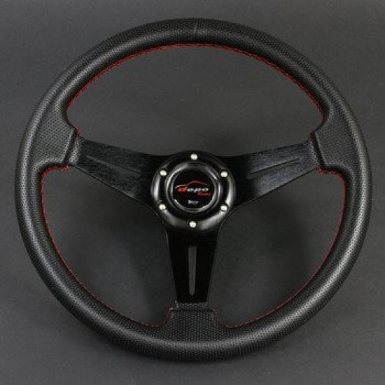 Steering Wheel 35mm N Punched PVC with Red Stitching (N35P)