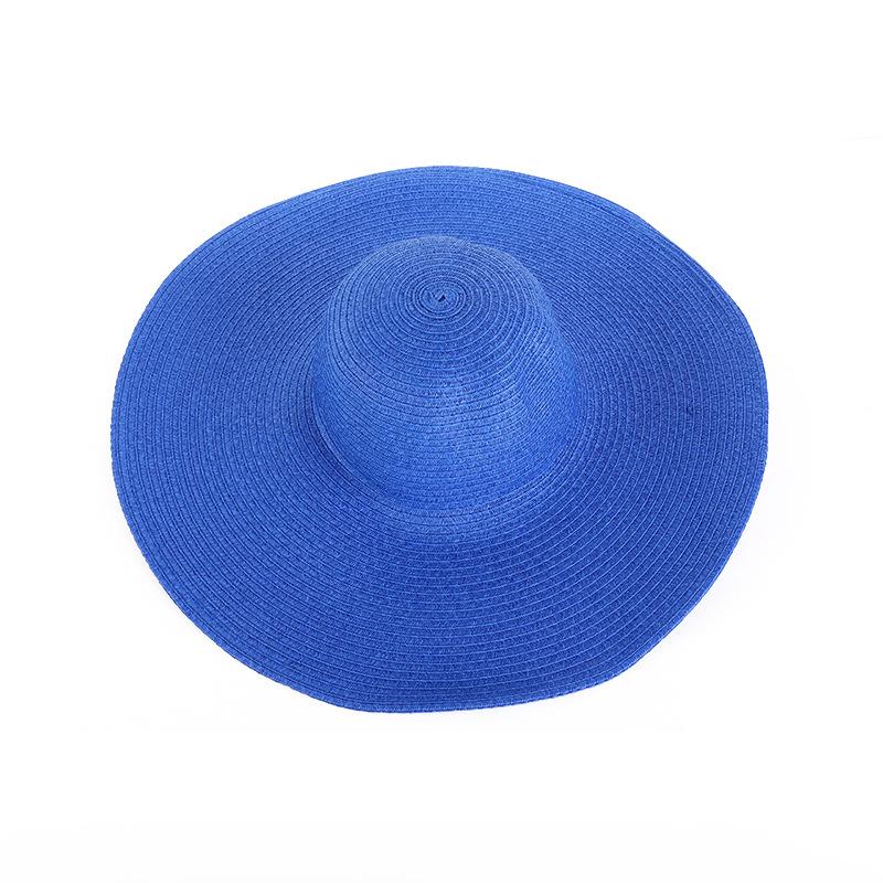 

Summer Women Wide Brim Straw Hat 48cm Big Beach Sun Hats For Women Large Uv Protection Foldable Panama Caps Female Lady Chapeau королівський синій колір