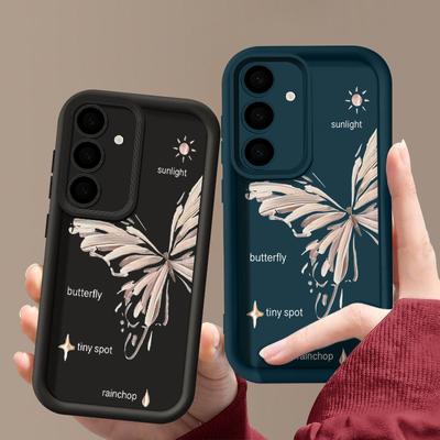 Stoßfeste Handyhülle mit Schmetterlingsdruck für Samsung S25 Ultra S24 FE S23 S22 Plus S21 S20 FE A55 A54 A34 Luxus-weiche Silikonhülle