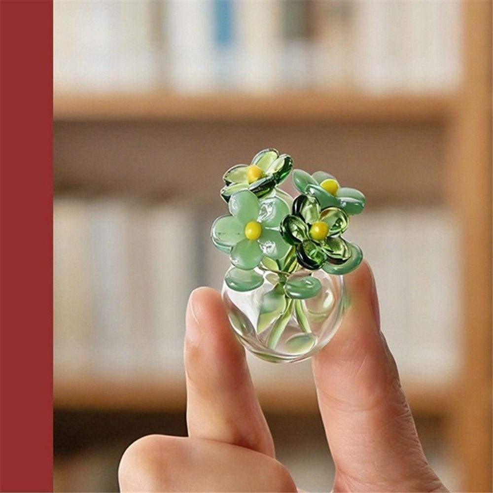 Mini Glass Flower Decor Colored Glaze Simulation Floral Glass Flower Bouquet Hand-blown Glass Flower Home Room Decoration