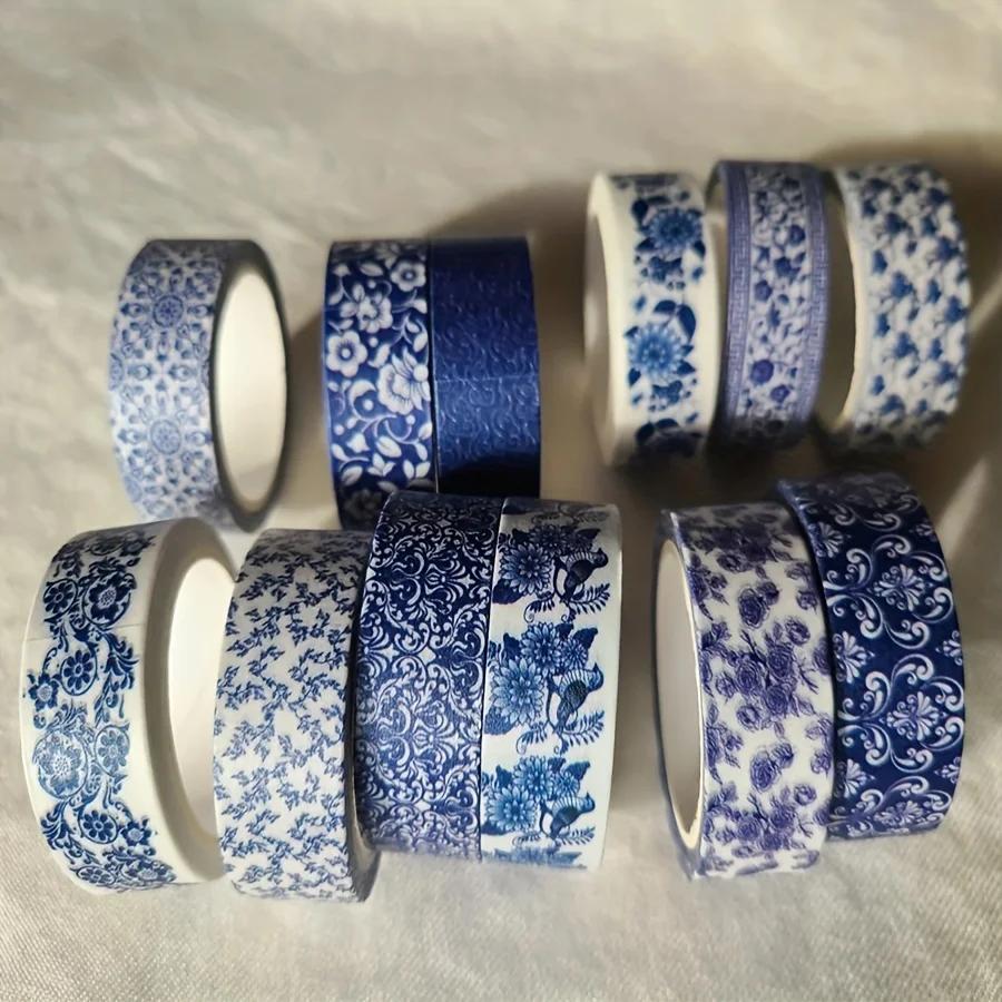 12 Rolls Per Set Blue & White Washi Tape Pretty Chinoiserie Designs Decorative Tape for Journaling, Scrapbooking