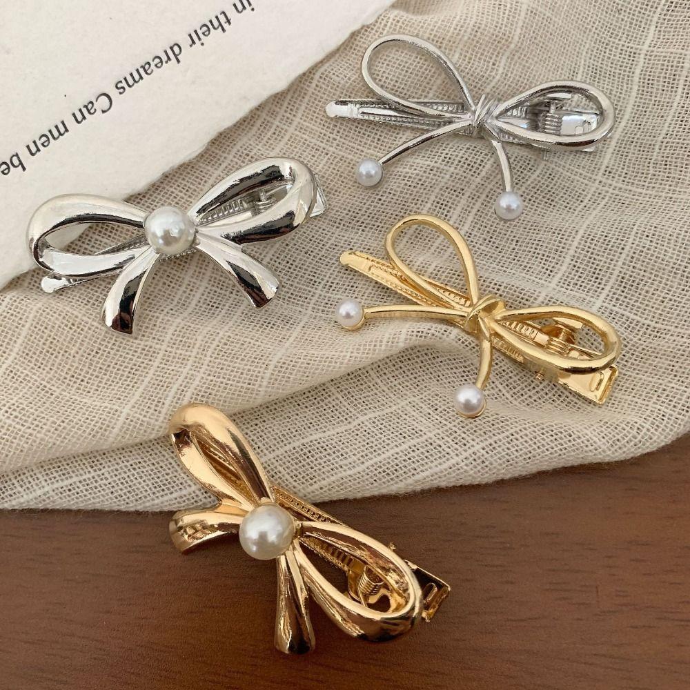 

Korean Style Bow Duckbill Clip Hair Accessories Metal Hollow Barrettes Wedding