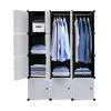 12 Cube Organizer Stackable Plastic Cube Storage Shelves Design Multifunctional Modular Closet Cabinet with Hanging Rod White Doors and Black Panels
