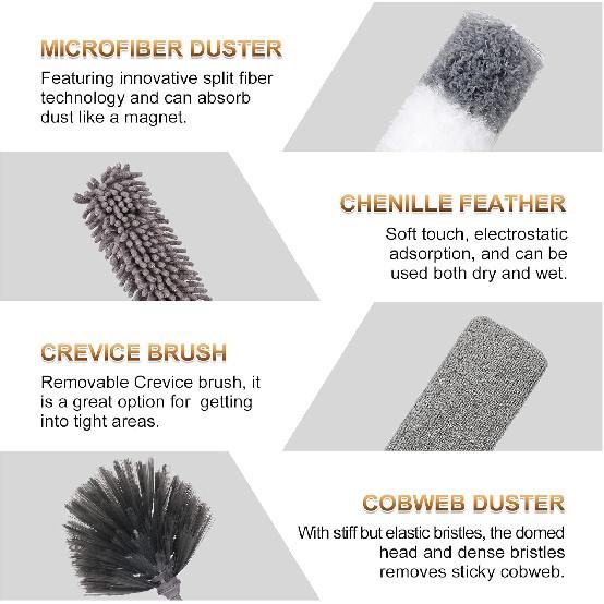 Microfiber Duster for Cleaning Fan, High Ceiling, Blinds, Furniture, Cars , 9PCS Extendable Feather Duster (Stainless Steel) 30 to 100 Inches,