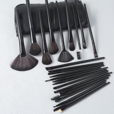Set de 24 Brochas de Maquillaje Profesionales Negras con Cerdas Sintéticas Premium y Estuche de PU para Base de Maquillaje, Polvos, Sombras de Ojos Kit de Maquillaje